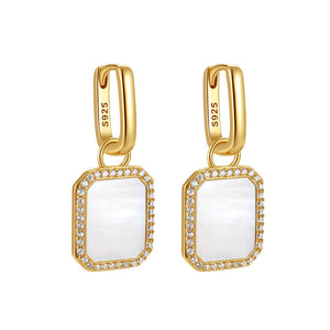 VFE0417 Slice Rectangle Mother Of pearl Dangle Hoop Earrings