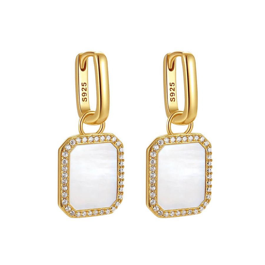 VFE0417 Slice Rectangle Mother Of pearl Dangle Hoop Earrings