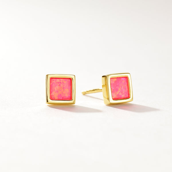 VFE0276 Princess Cut Square Opal Stud Earring