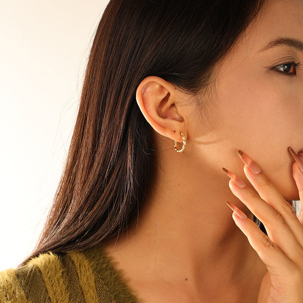 FE3139 Bamboo Zirconia Hoop Earring