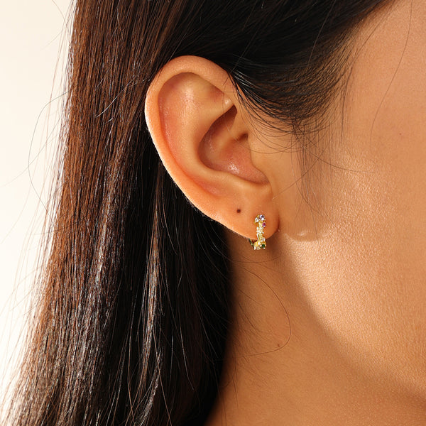 VFE0058 Rainbow CZ Hoop Earrings