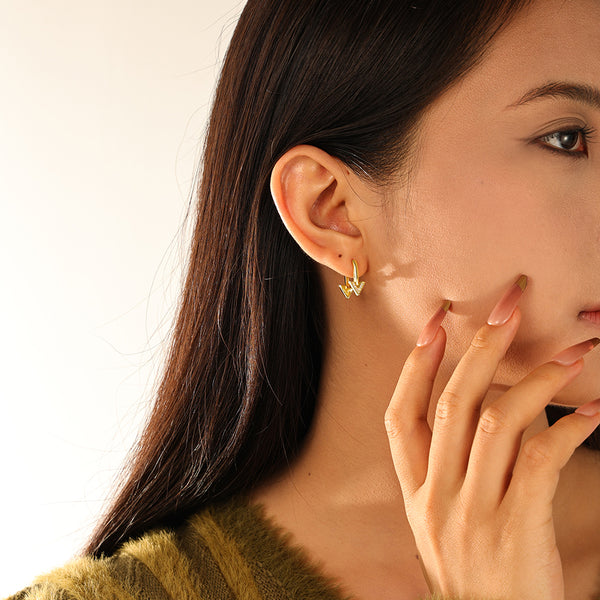 FE3108 Double Arrow CZ Hoop Earring