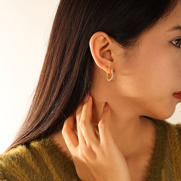 FE3168 U Shape CZ Hoop Earring