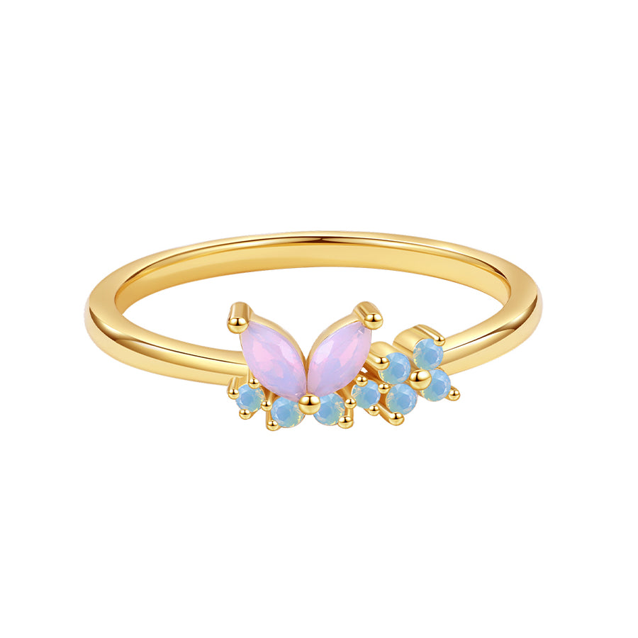 VFJ0147 Milky Opal Pink Nano Butterfly Flower Ring