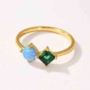 VFJ0323 Vintage Geometric Opal Green CZ Gold Women Ring