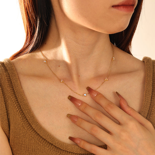 VFX0034 Quintet Heart Moonstone Necklace