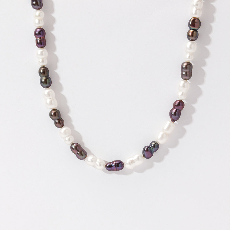 PN0177 925 Sterling Silver White Purple Freshwater Pearl Necklace