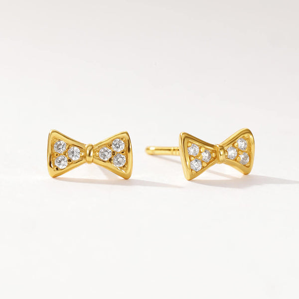 FE3493 Mini Bow Stud Earrings With CZ