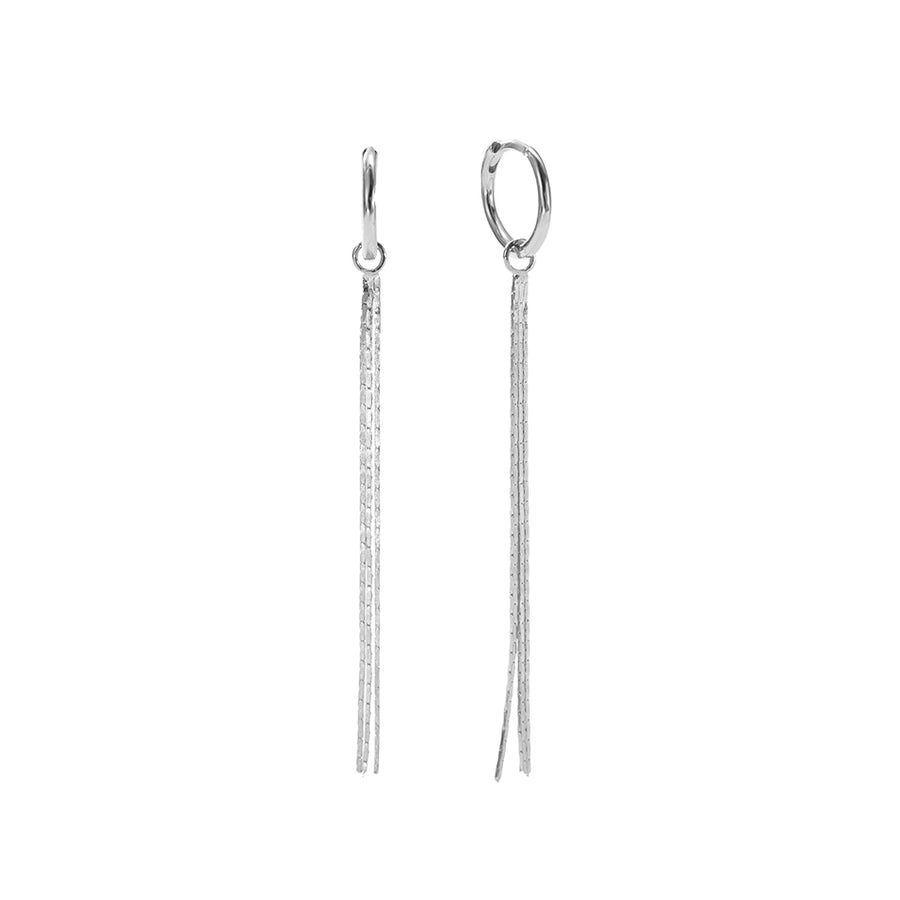 FE2956  925 Sterling Silver Long Tassel Hoop Earrings