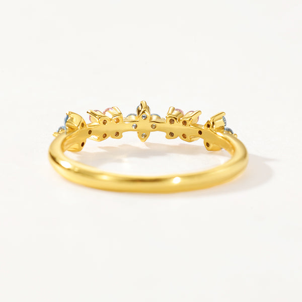 VFJ0148 Quartet Pink Blue Flower Cubic Zirconia Women Ring