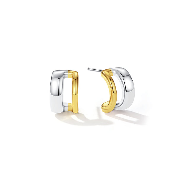 VFE0052 Double Plated Duet Mixed Huggie Hoops Earrings
