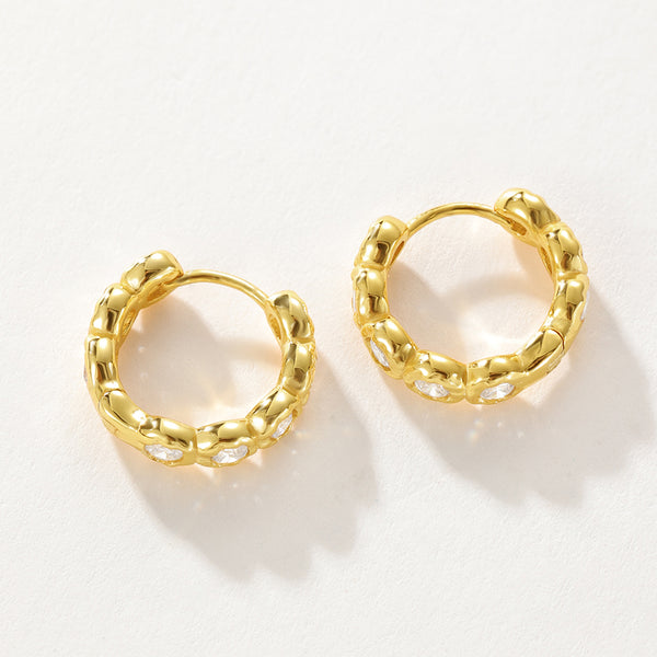 VFE0166 Vintage Bezel Setting Cubic Zirconia Hoops Earring