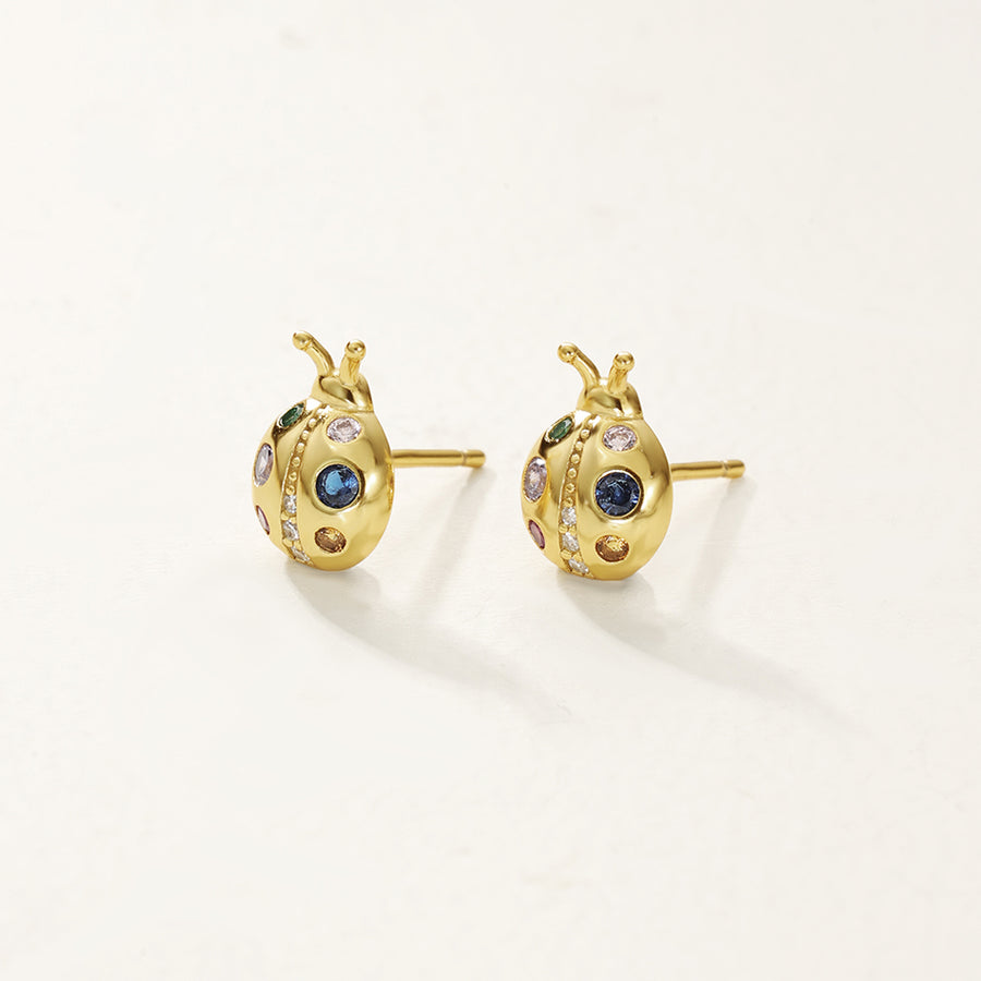 FE2834 925 Sterling Silver Ladybug CZ Stud Earrings