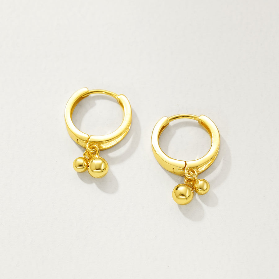 FE2788 925 Sterling Silver Double Gold Bead Dangle Earrings