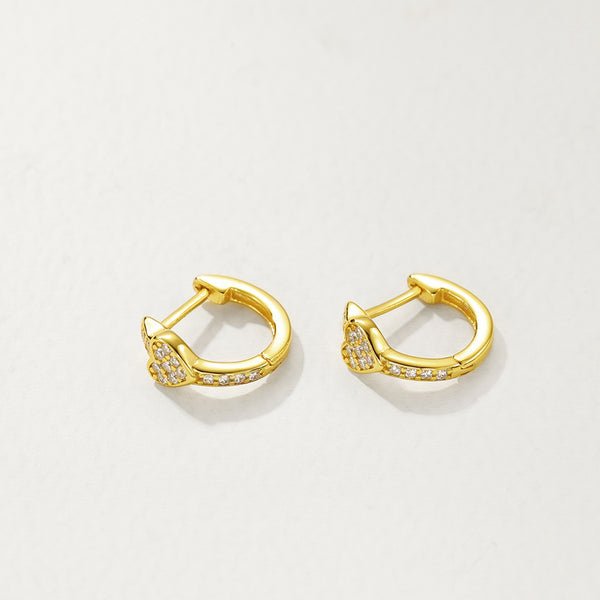 FE2875 925 Sterling Silver CZ Pave Heart Hoop Earrings