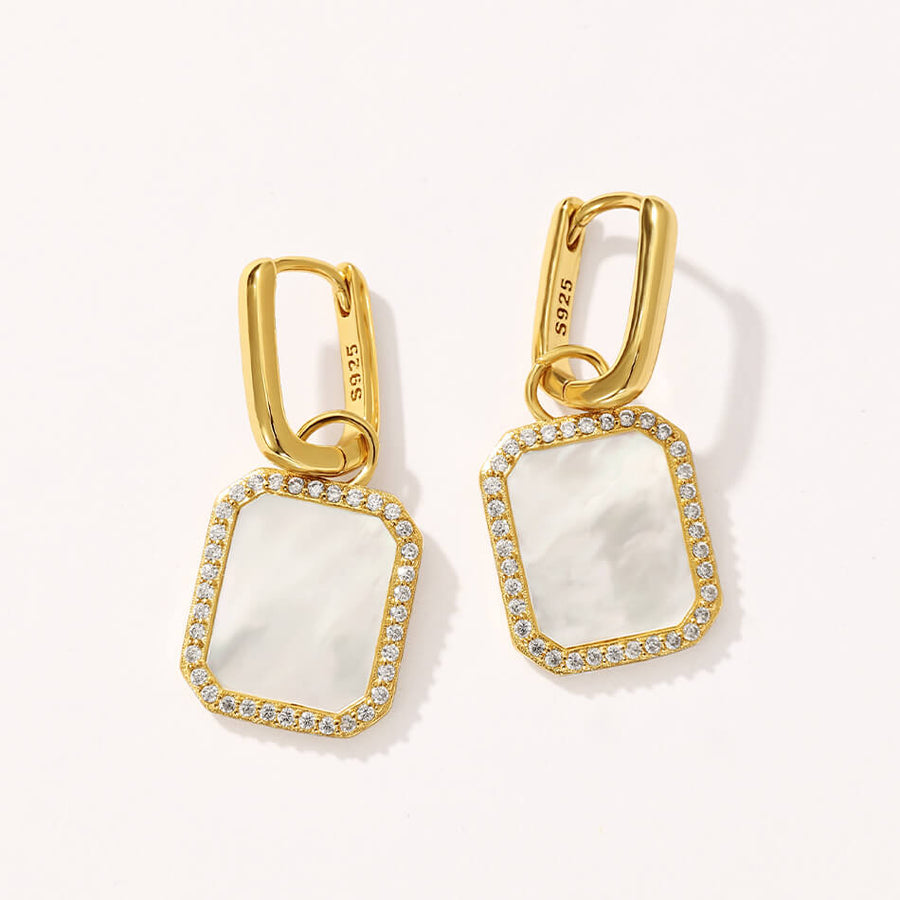 VFE0417 Slice Rectangle Mother Of pearl Dangle Hoop Earrings