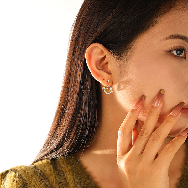 FE3172 Interstellar CZ Dangle Hoop Earring