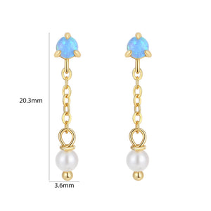 VFE0387 Opal & Pearl Chain Drop Stud Earring