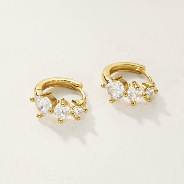 FE2823 925 Sterling Silver Triple Zirconia Hoop Earrings