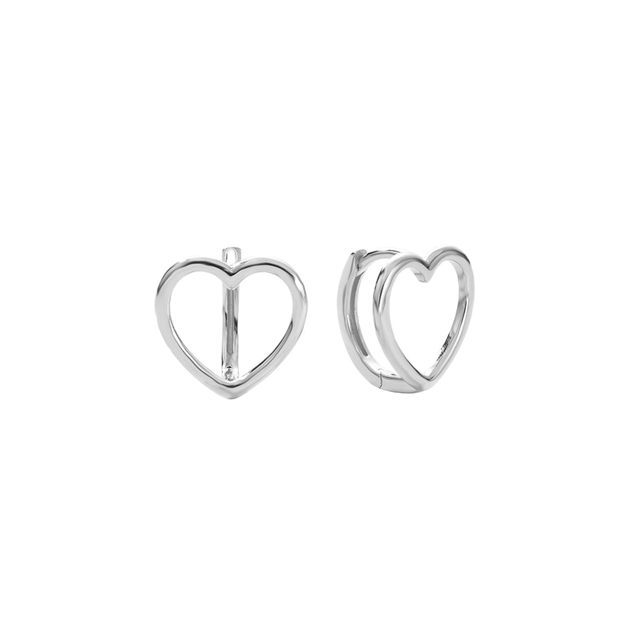 FE2901 925 Sterling Silver Hollow Heart Hoop Earrings