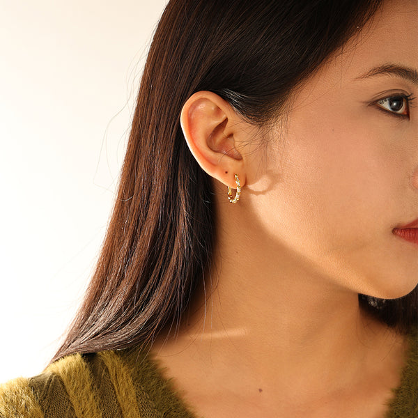 FE3139 Bamboo Zirconia Hoop Earring