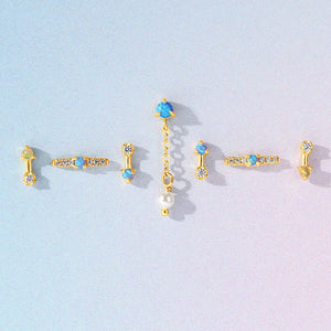 VFE0391 Vertical Bars Mini Stud Earring With Opal CZ