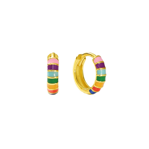 FE2961 925 Sterling Silver Enamel Contrast Design Hoop Earrings