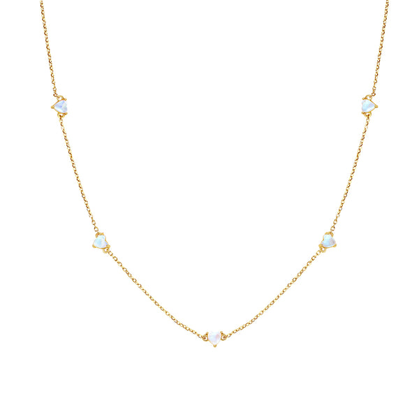 VFX0034 Quintet Heart Moonstone Necklace