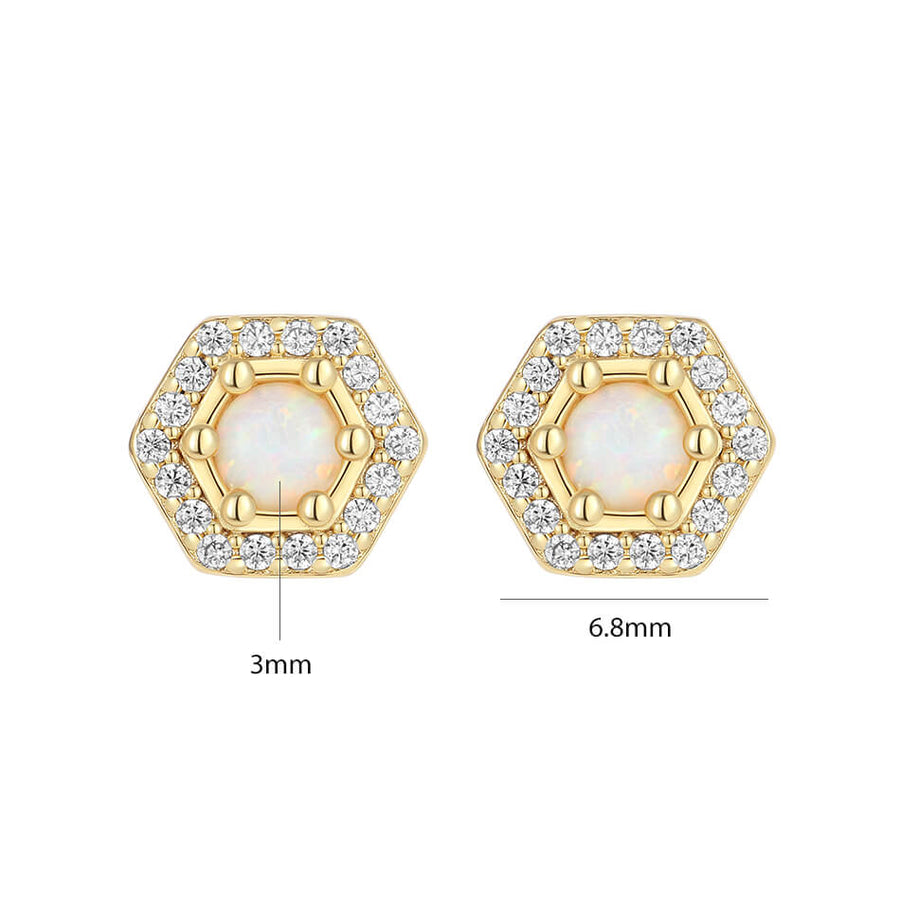 VFE0316 Pave Cubic Zirconia & Opal Hexagon Stud Earrings