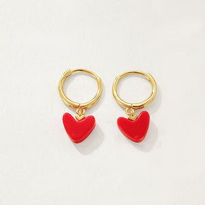 FE2713 925 Sterling Silver Red Heart Hoop Earrings
