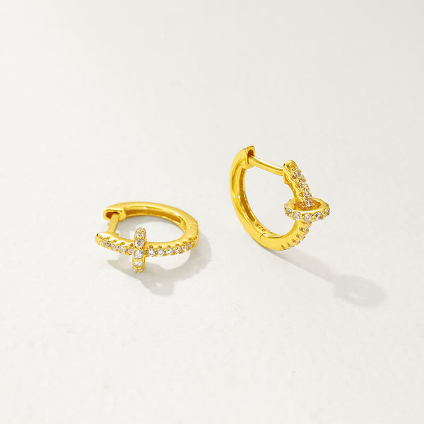 FE2885 925 Sterling Silver Pave Locking Hoop Earrings