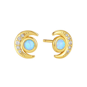 VFE0362 Bezel Set Opal Crescent Moon Mini Stud Earring