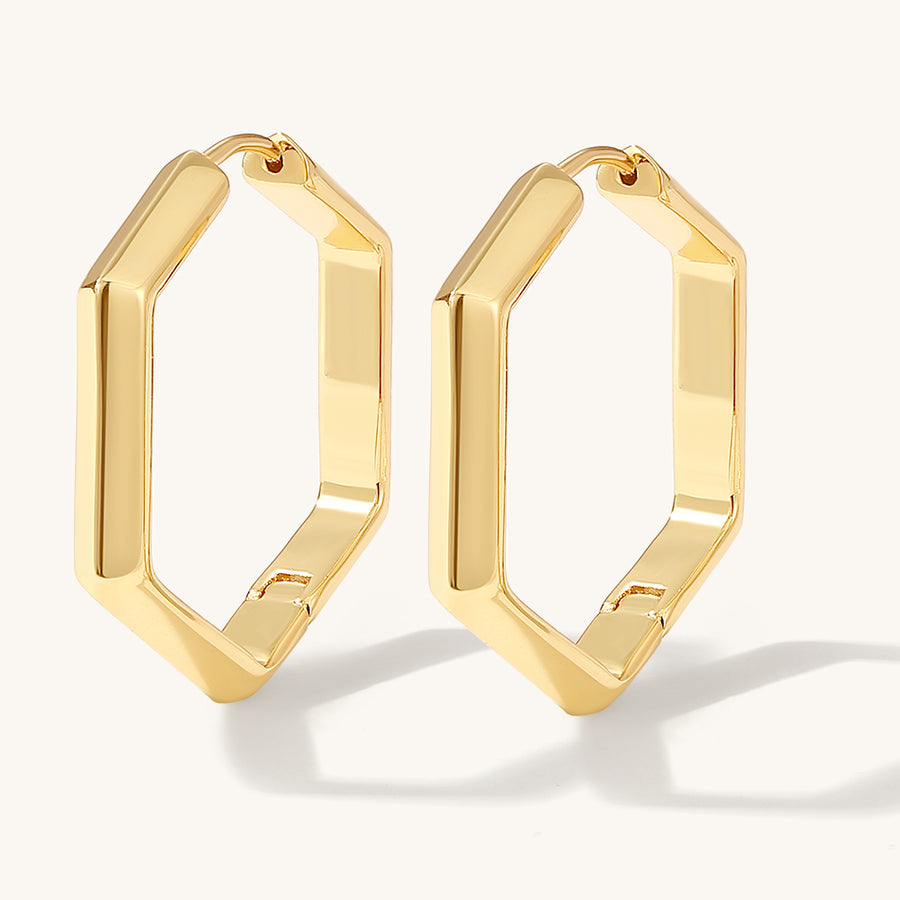 FE2049 Brass Gold Geometric Hexagon Hug Hoop Earrings