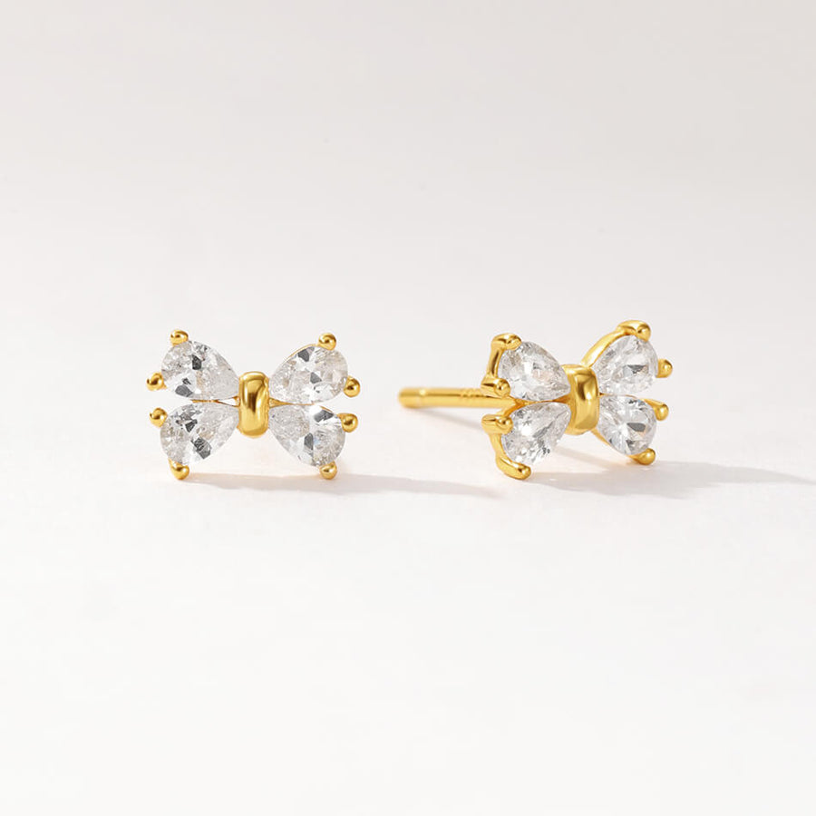 FE3497 Gold Bow Stud Earrings Pave Cubic Zirconia