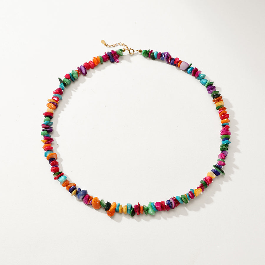 PN0175  925 Sterling Silver Colorful Beaded Chip Necklace