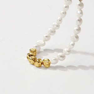 PB0103 925 Sterling Silver Gold Bead Freshwater Pearl Bracelet