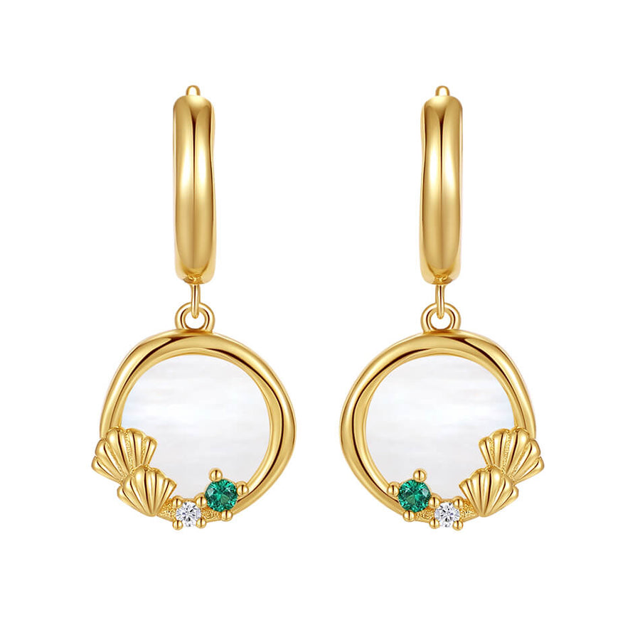 VFE0413 Beach Mother Of Pearl Slice Coin Drop Hoop Earring