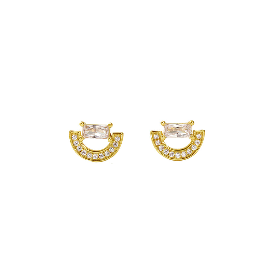 FE2963 925 Sterling Silver Cubic Zirconia Arched Stud Earrings