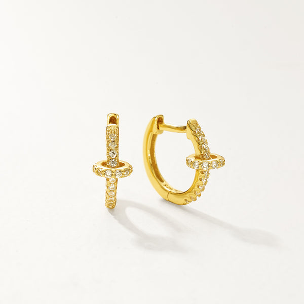 FE2885 925 Sterling Silver Pave Locking Hoop Earrings