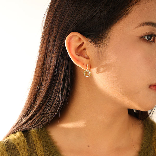 FE3172 Interstellar CZ Dangle Hoop Earring