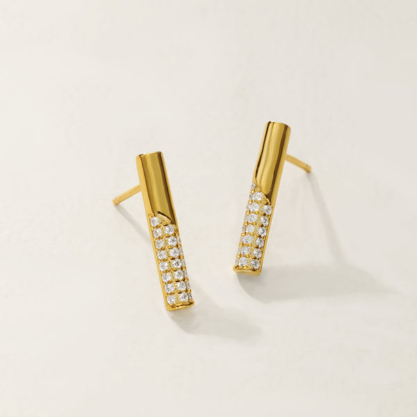 FE2849 925 Sterling Silver Cubic Zirconia Bar Stud Earring