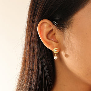 VFE0046 Star Crescent Moonstone Drop Stud Earrings