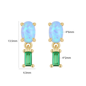 VFE0385 Oval Opal & Baguette CZ Drop Stud Earring