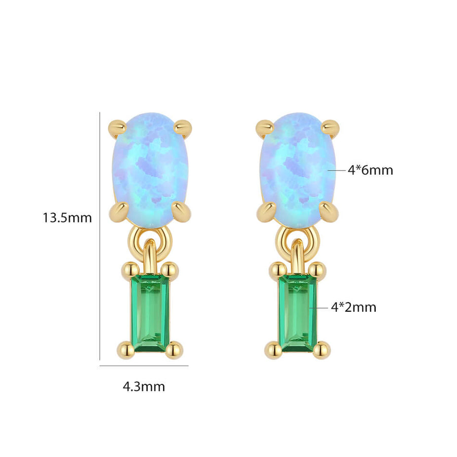 VFE0385 Oval Opal & Baguette CZ Drop Stud Earring