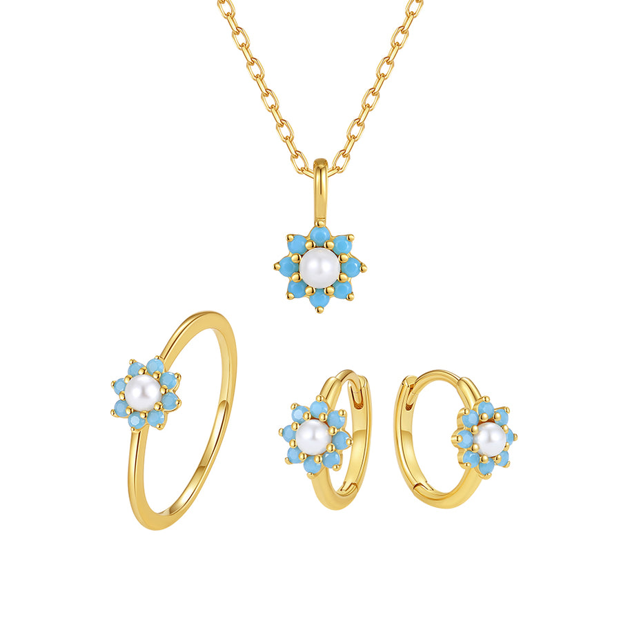 VFE0512 Flower Blue Opal Pearl Hoop Earrings