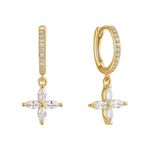 VFE0342 Marquise Zirconia Four Lead Clover Drop Hoop Earring