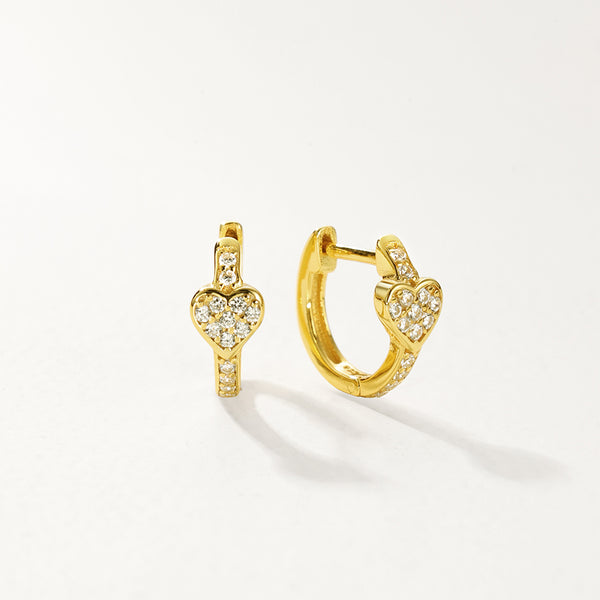 FE2875 925 Sterling Silver CZ Pave Heart Hoop Earrings