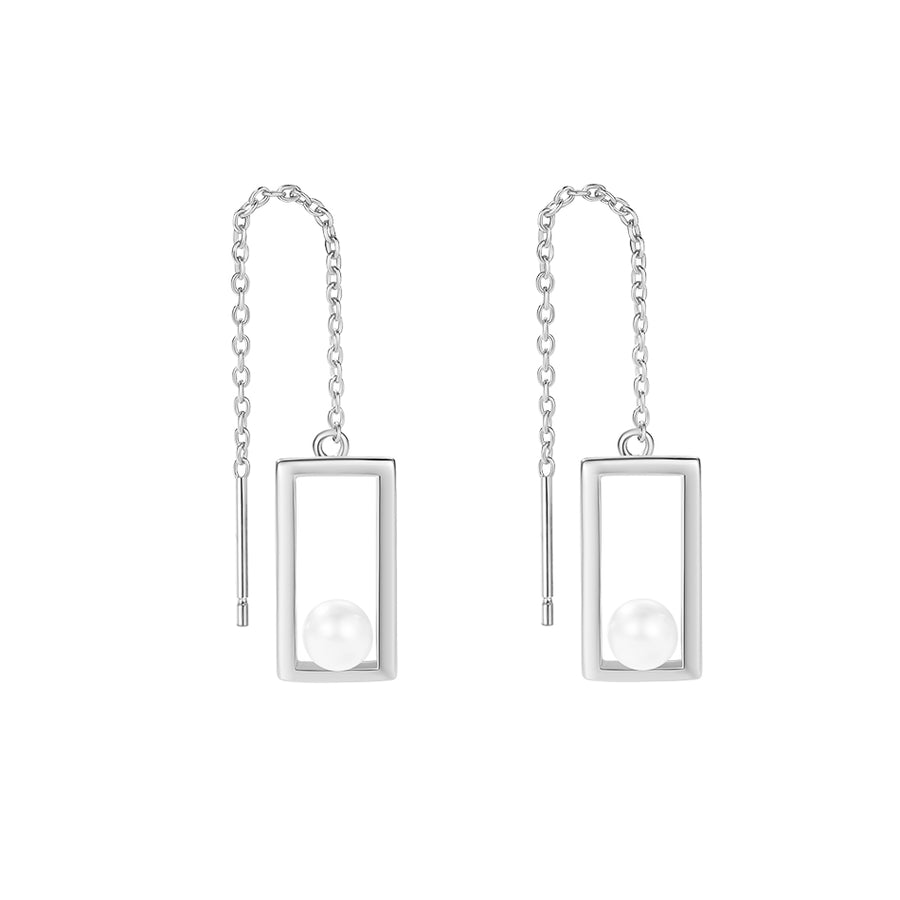 FE2856 925 Sterling Silver Pearl Square Chain Stud Earring