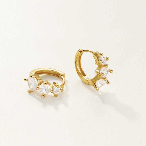 FE2823 925 Sterling Silver Triple Zirconia Hoop Earrings