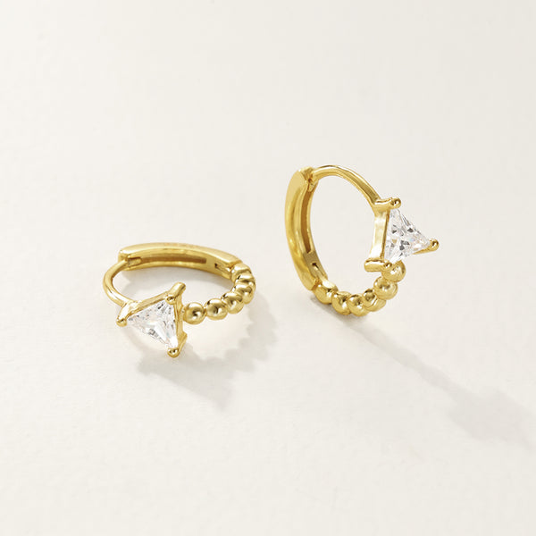 FE2758 925 Sterling Silver Geometric Triangle CZ Hoop Earring